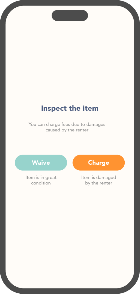 Hive5 app screen for inspecting an item and charging for damage